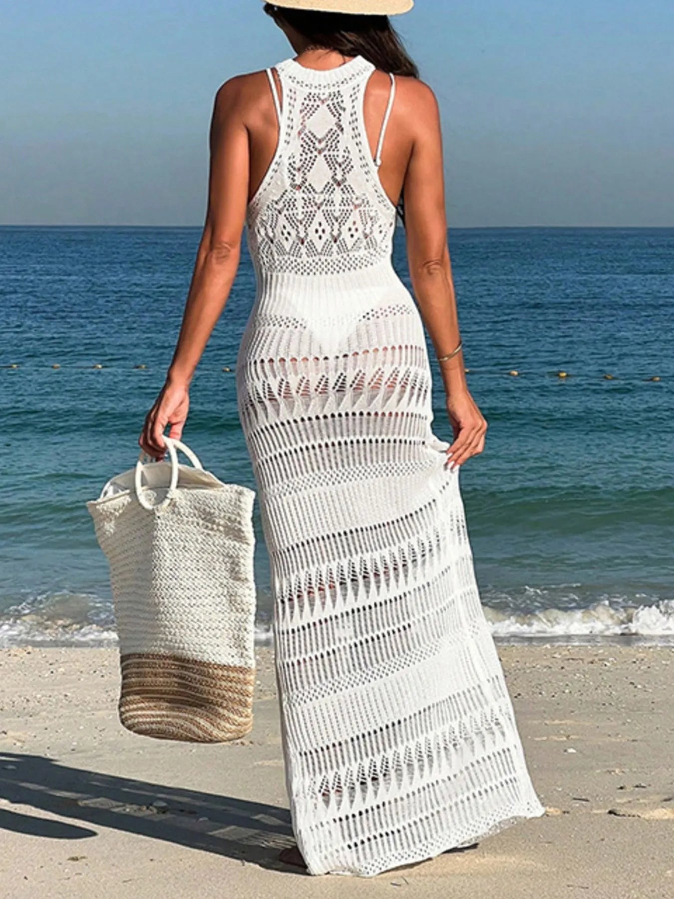 Crochet Sleeveless Split Cover-Up Maxi Dress - Elvaré Store