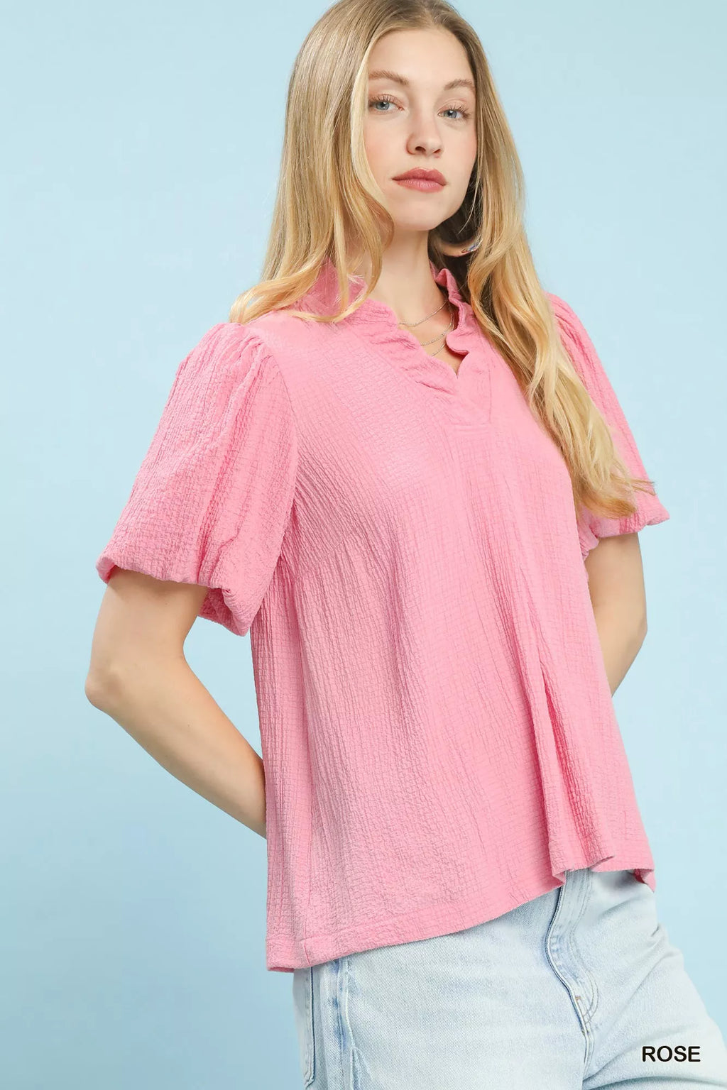 Umgee Seersucker Puff Sleeve Blouse - Elvaré Store