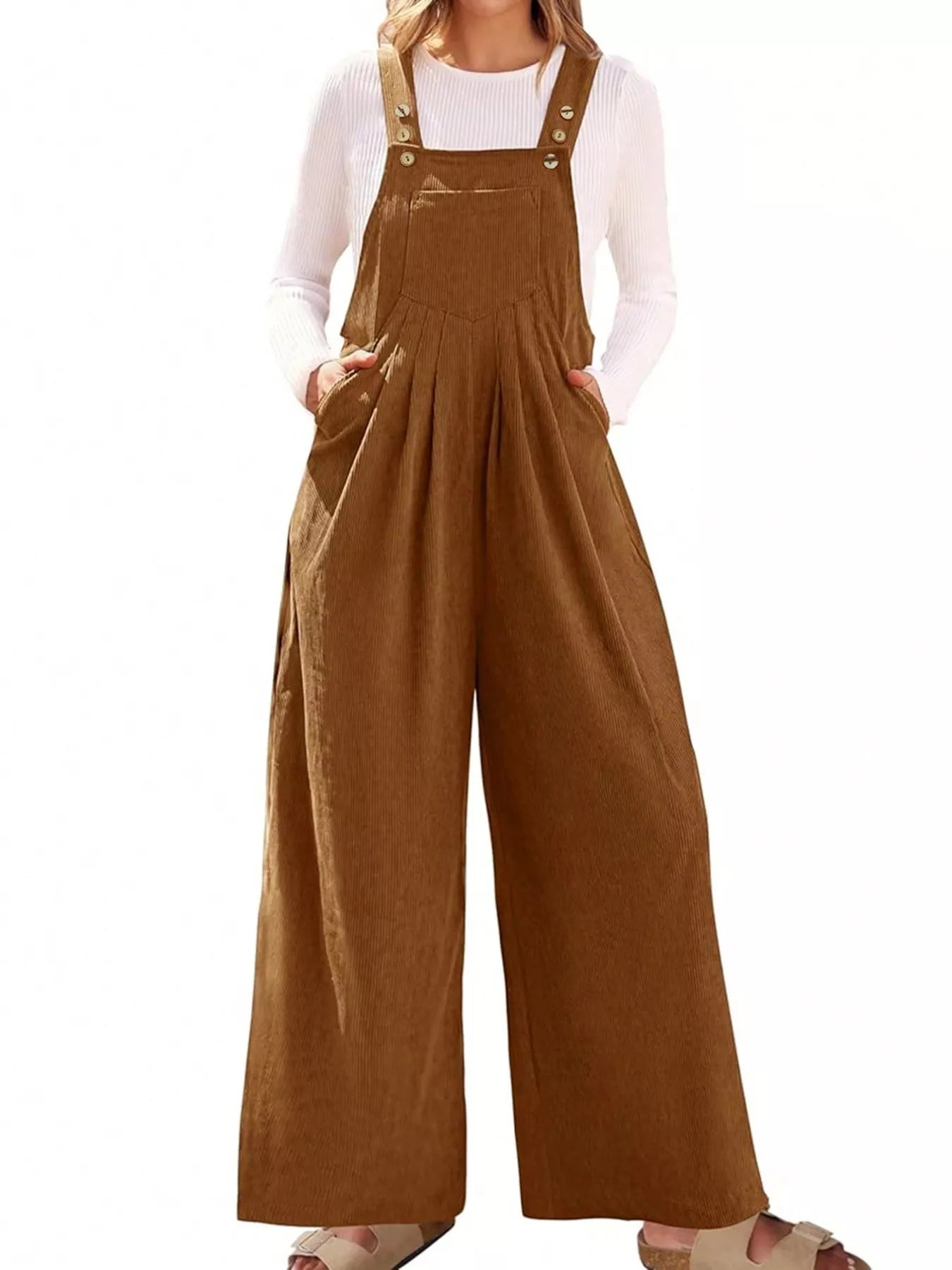 Front Ruched Wide Leg Jumpsuit with Pockets - Elvaré Store