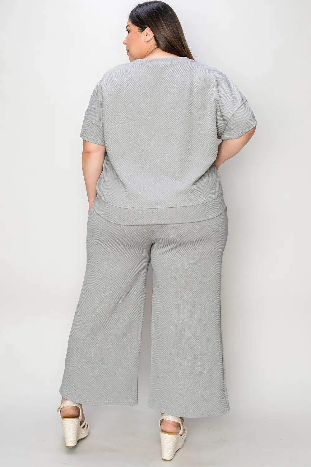 Double Take Full Size Texture Short Sleeve Top and Pants Set - Elvaré Store
