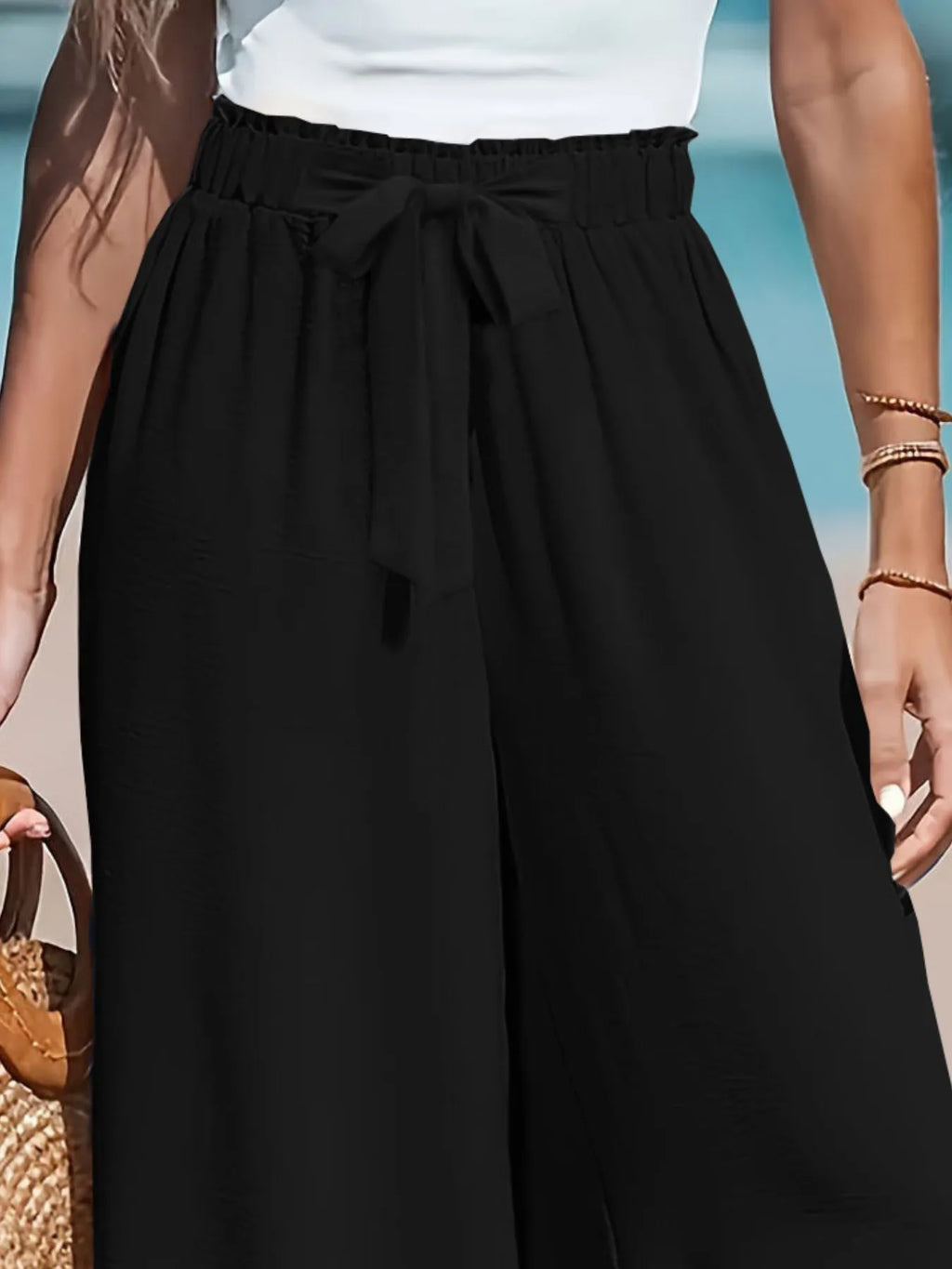 Full Size Drawstring Waist Wide Leg Pants Plus Size - Elvaré Store