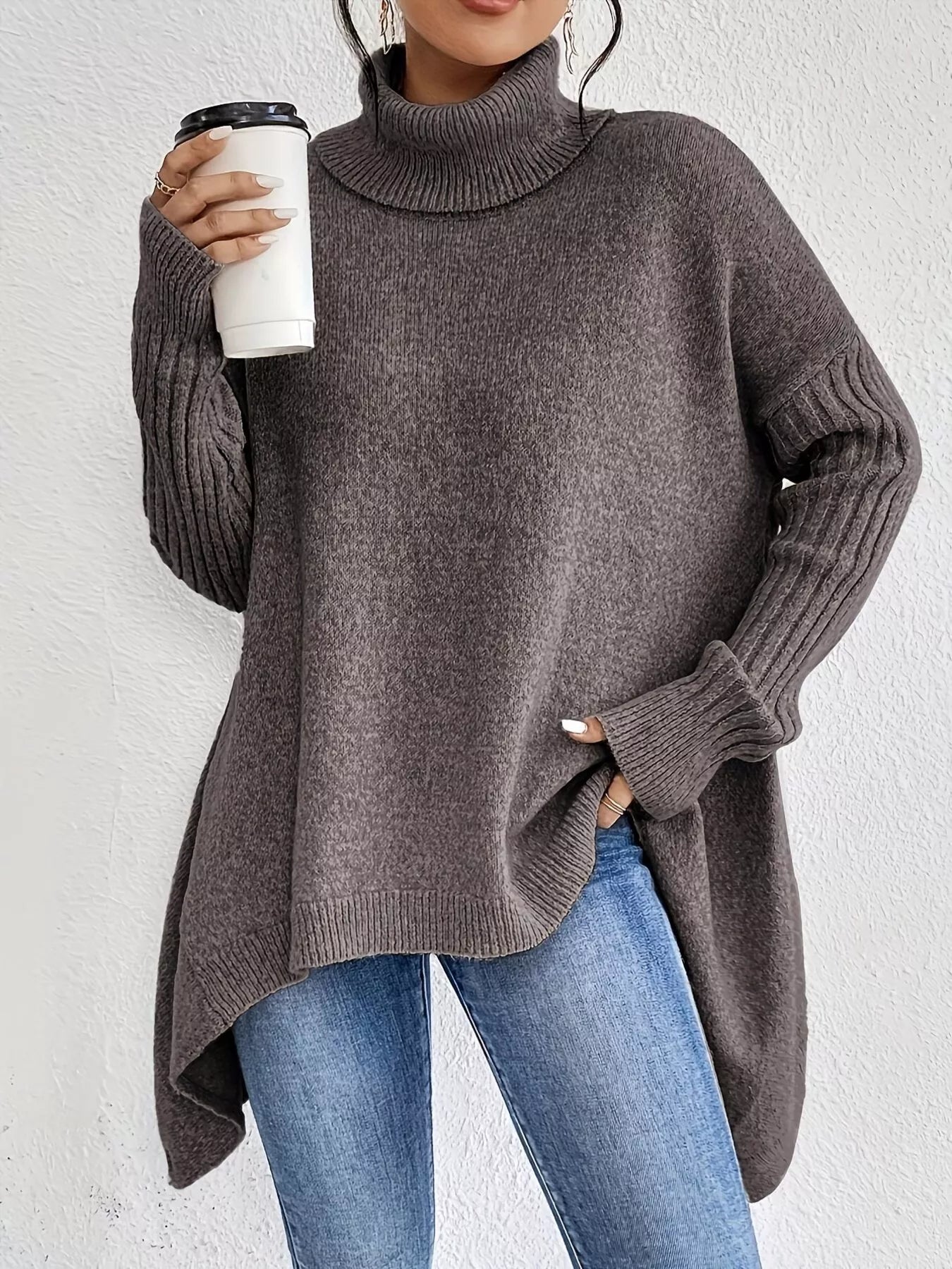 Turtleneck Dropped Shoulder Sweater - Elvaré Store