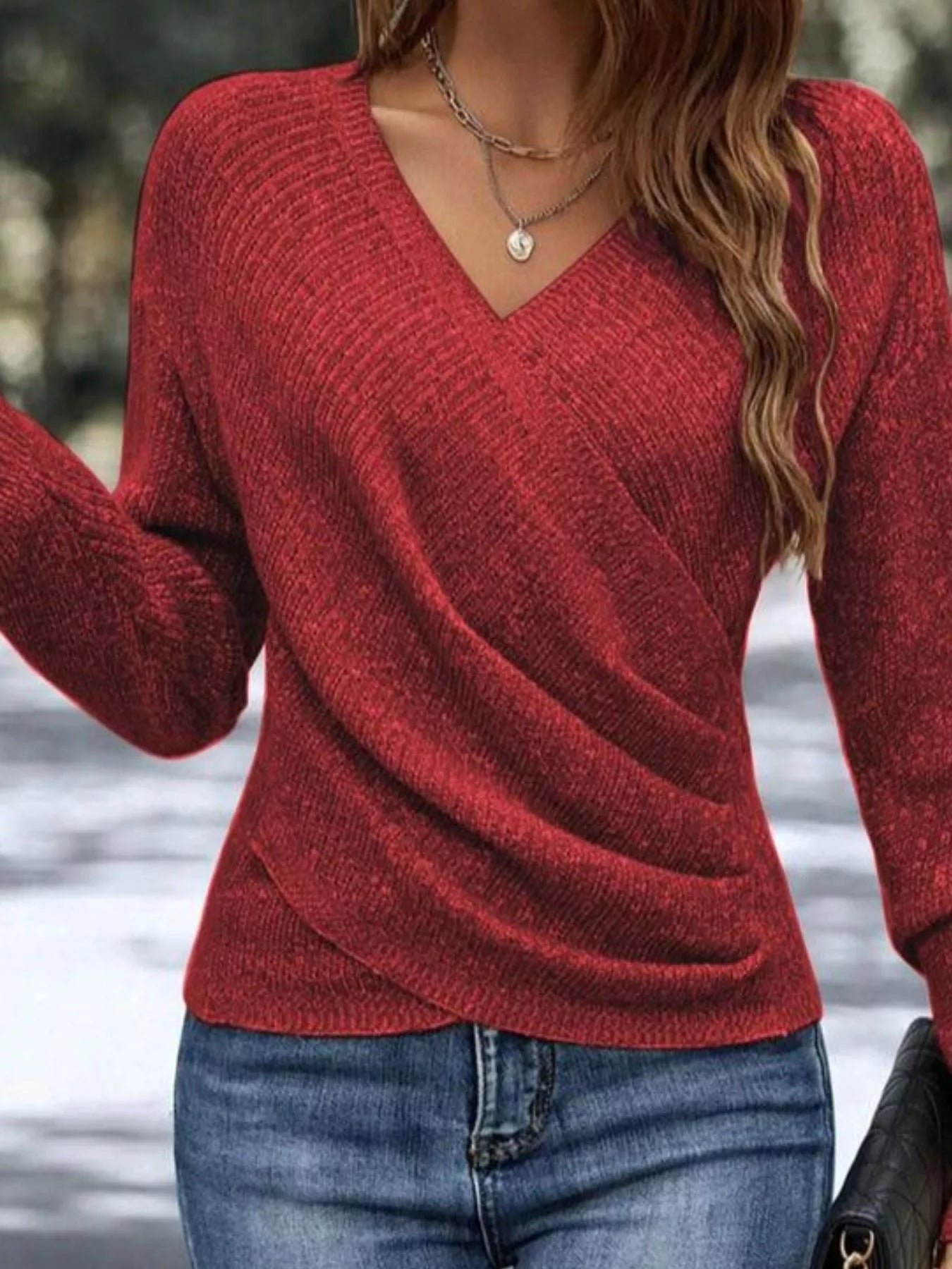 Surplice Long Sleeve Knit Top - Elvaré Store