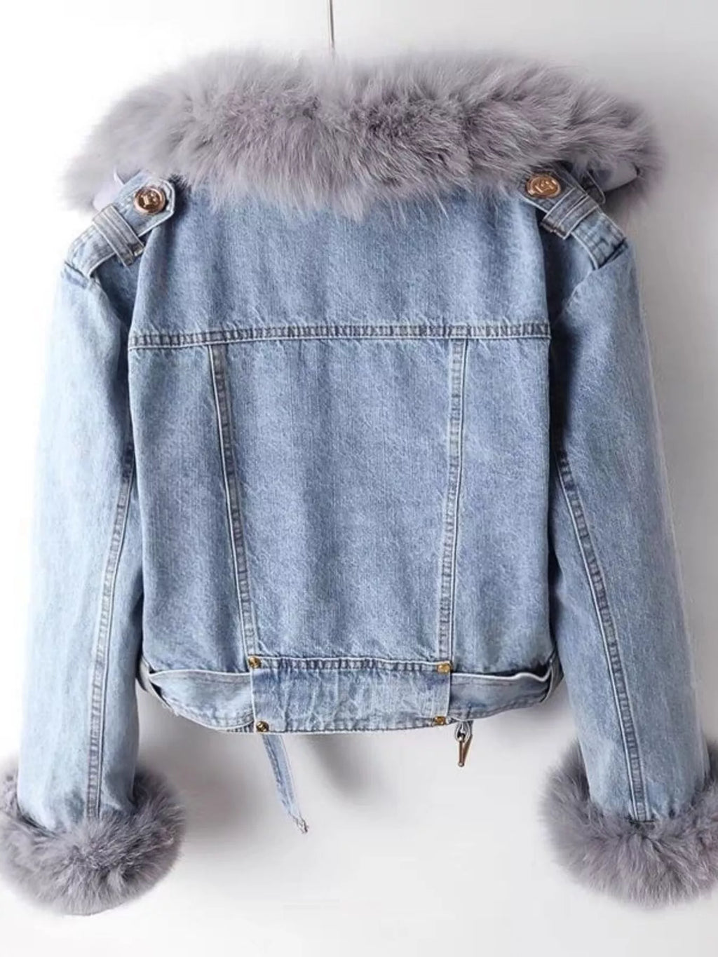 Full Size Faux Fur Collar Denim Jacket Plus Size - Elvaré Store