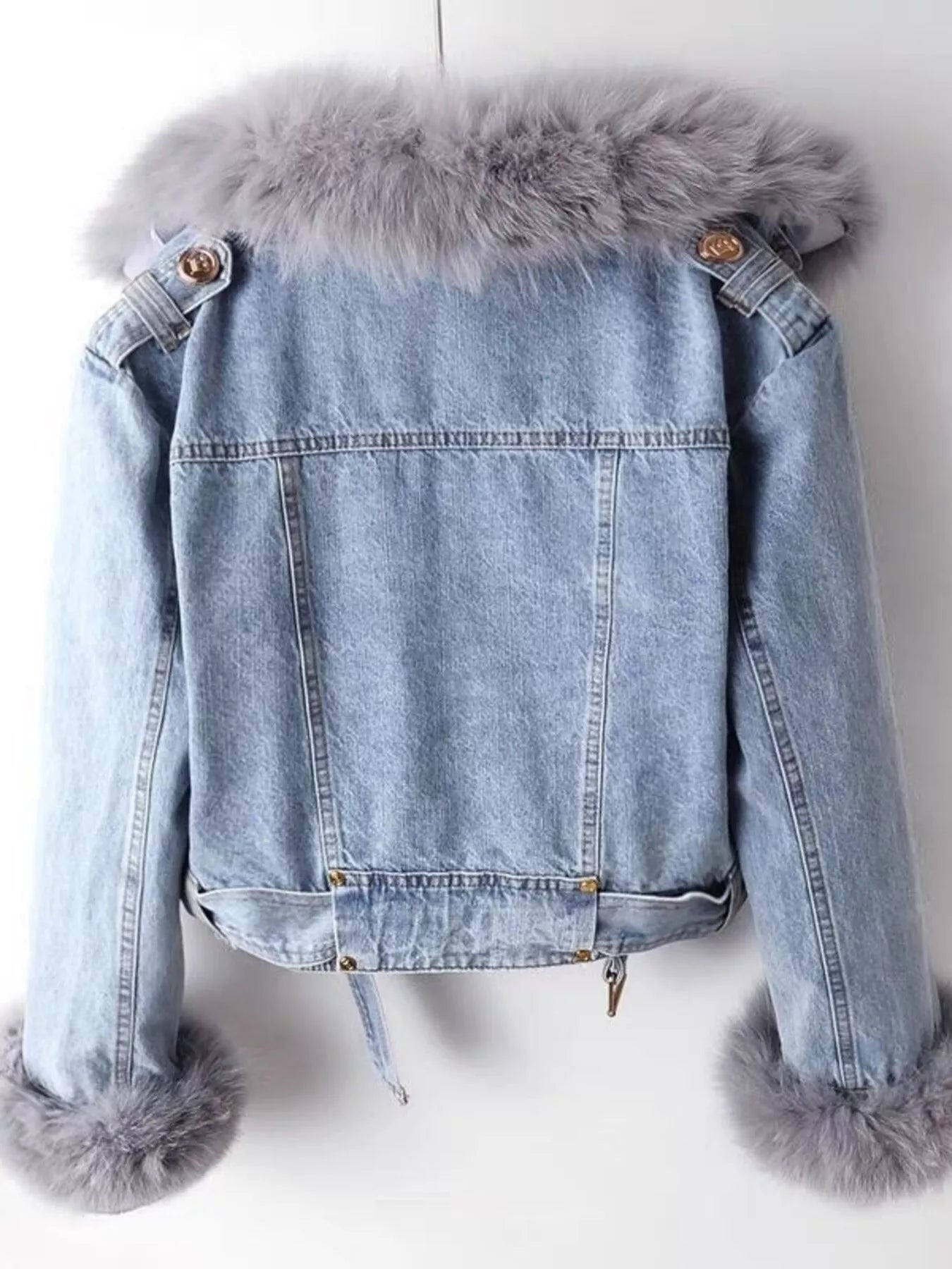 Full Size Faux Fur Collar Denim Jacket Plus Size - Elvaré Store