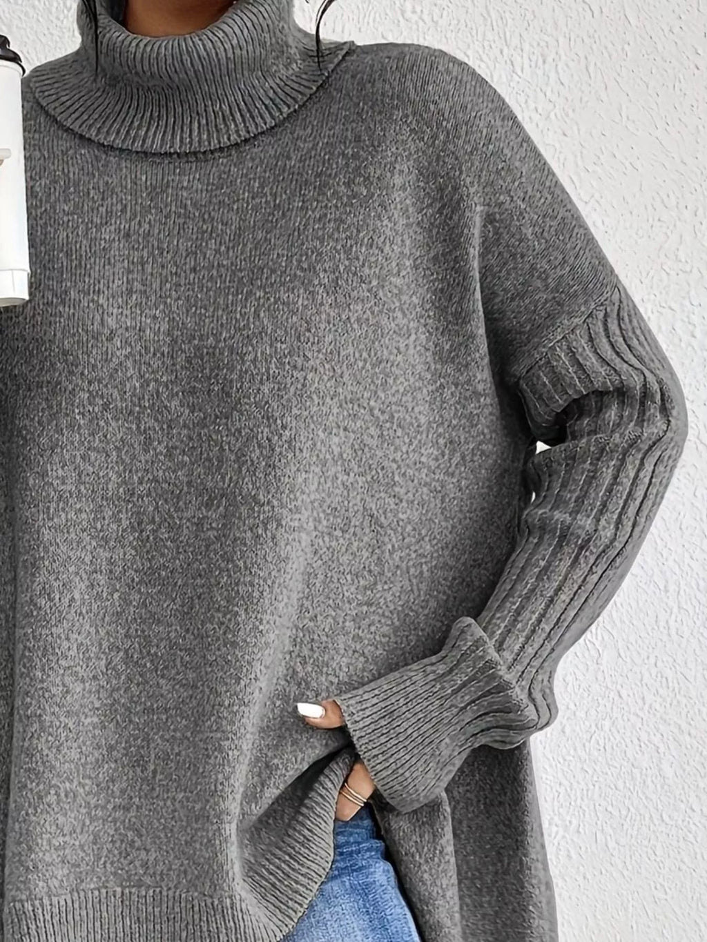 Turtleneck Dropped Shoulder Sweater - Elvaré Store