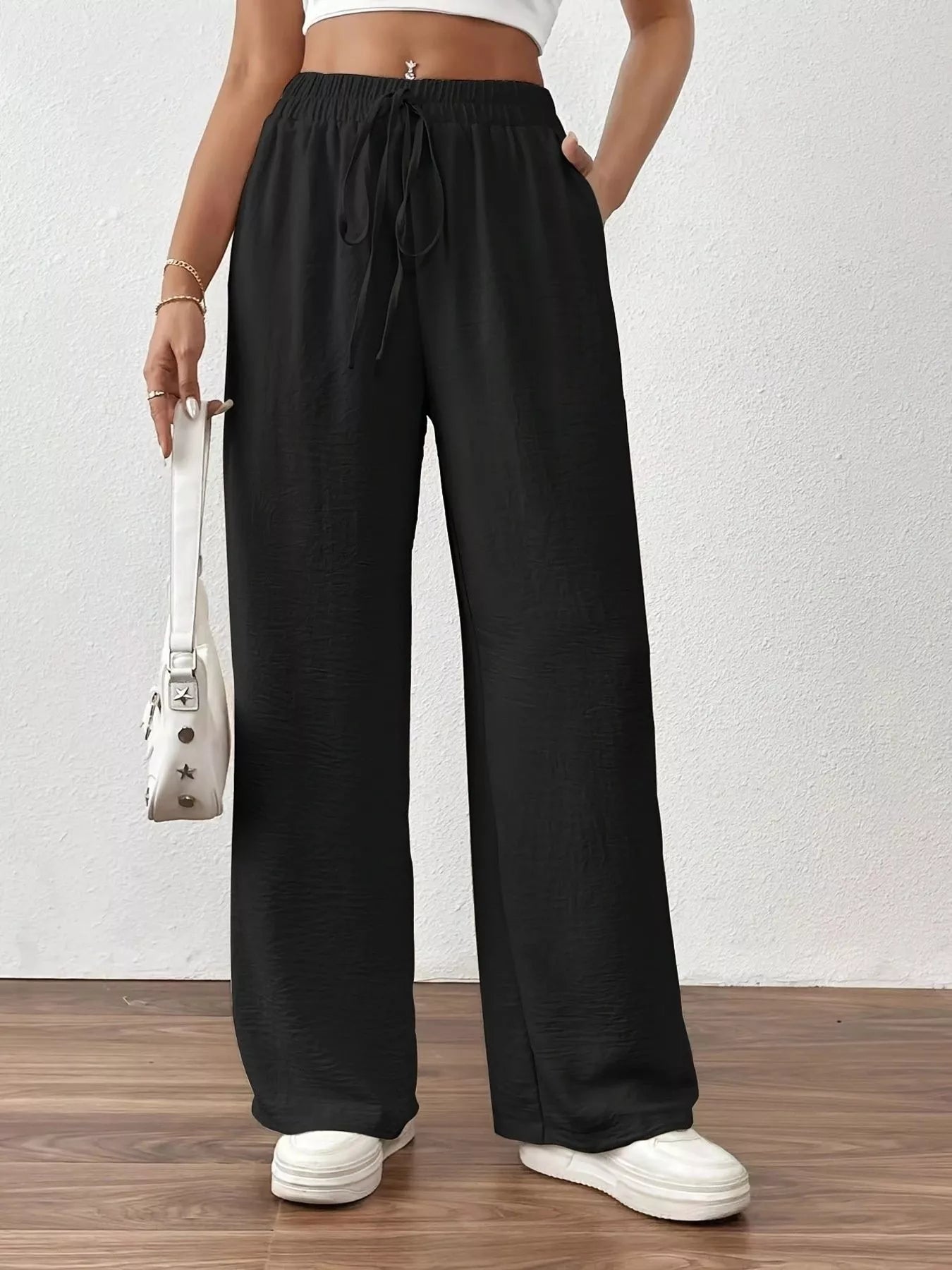 Casual Drawstring Wide Leg Pants - Elvaré Store