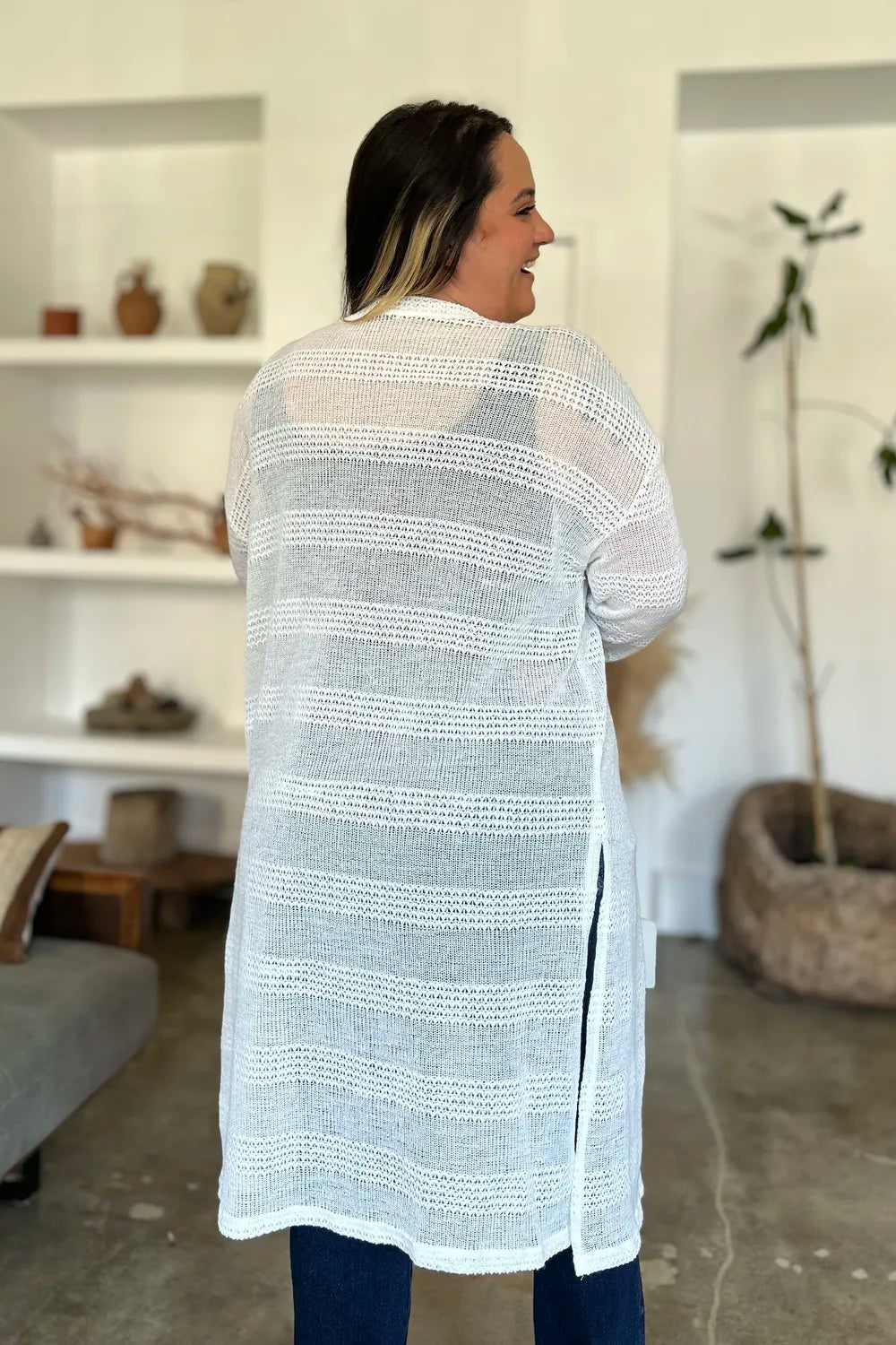 Double Take Full Size Open Front Longline Cardigan. - Elvaré Store