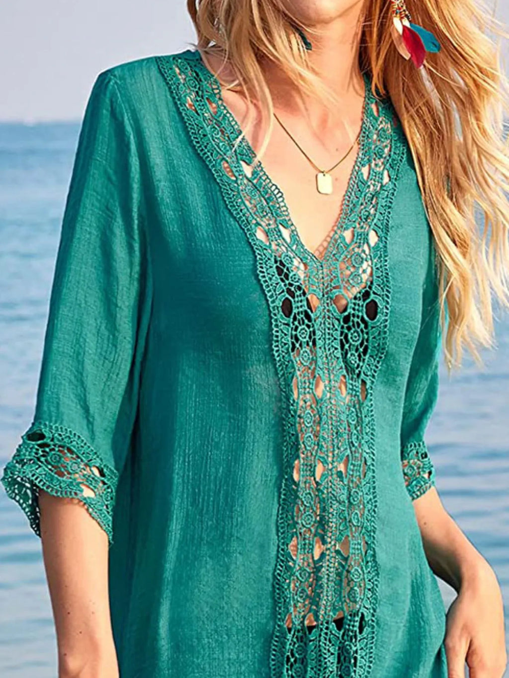 Lace Trim V-Neck Cover-Up - Elvaré Store
