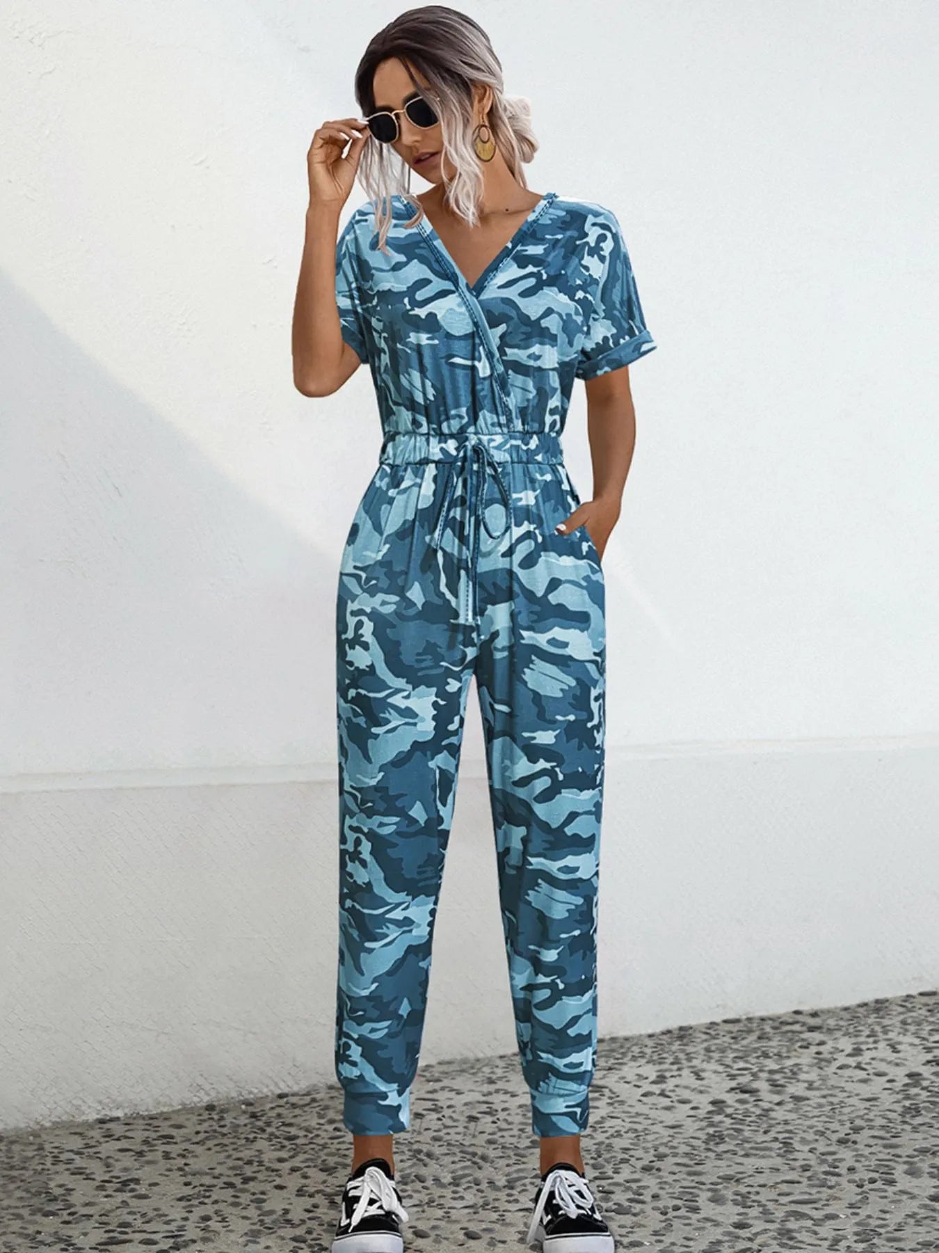 Drawstring Waist Short Sleeve Jumpsuit - Elvaré Store