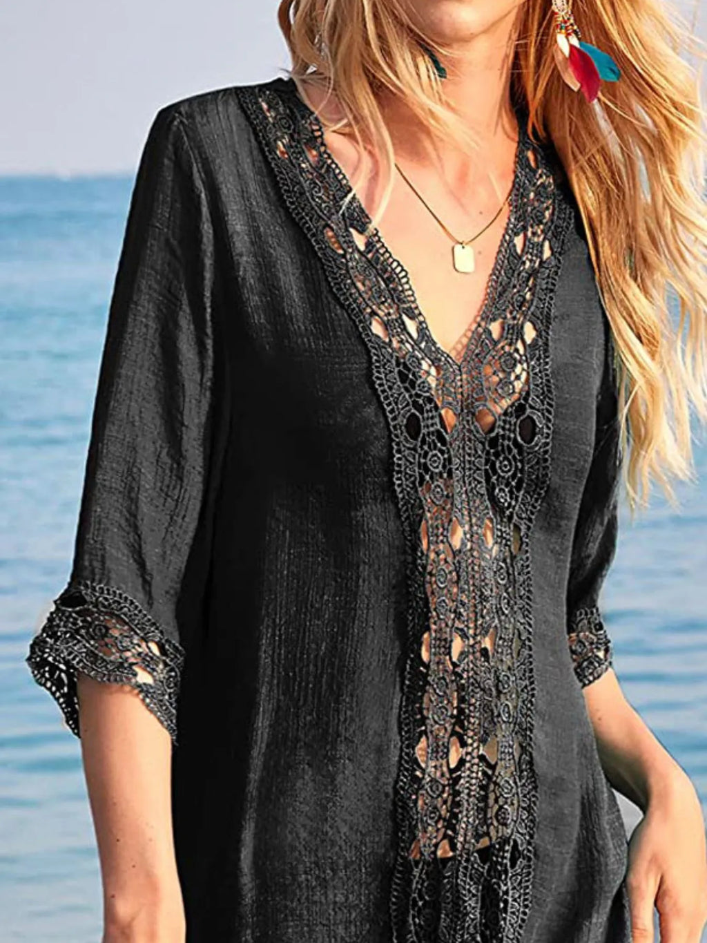 Lace Trim V-Neck Cover-Up - Elvaré Store