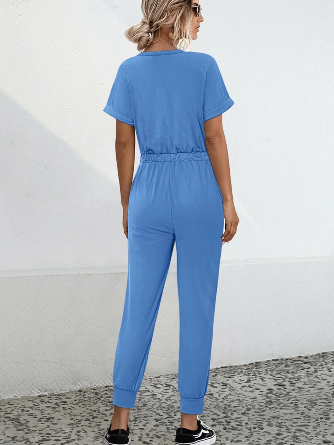 Drawstring Waist Short Sleeve Jumpsuit - Elvaré Store