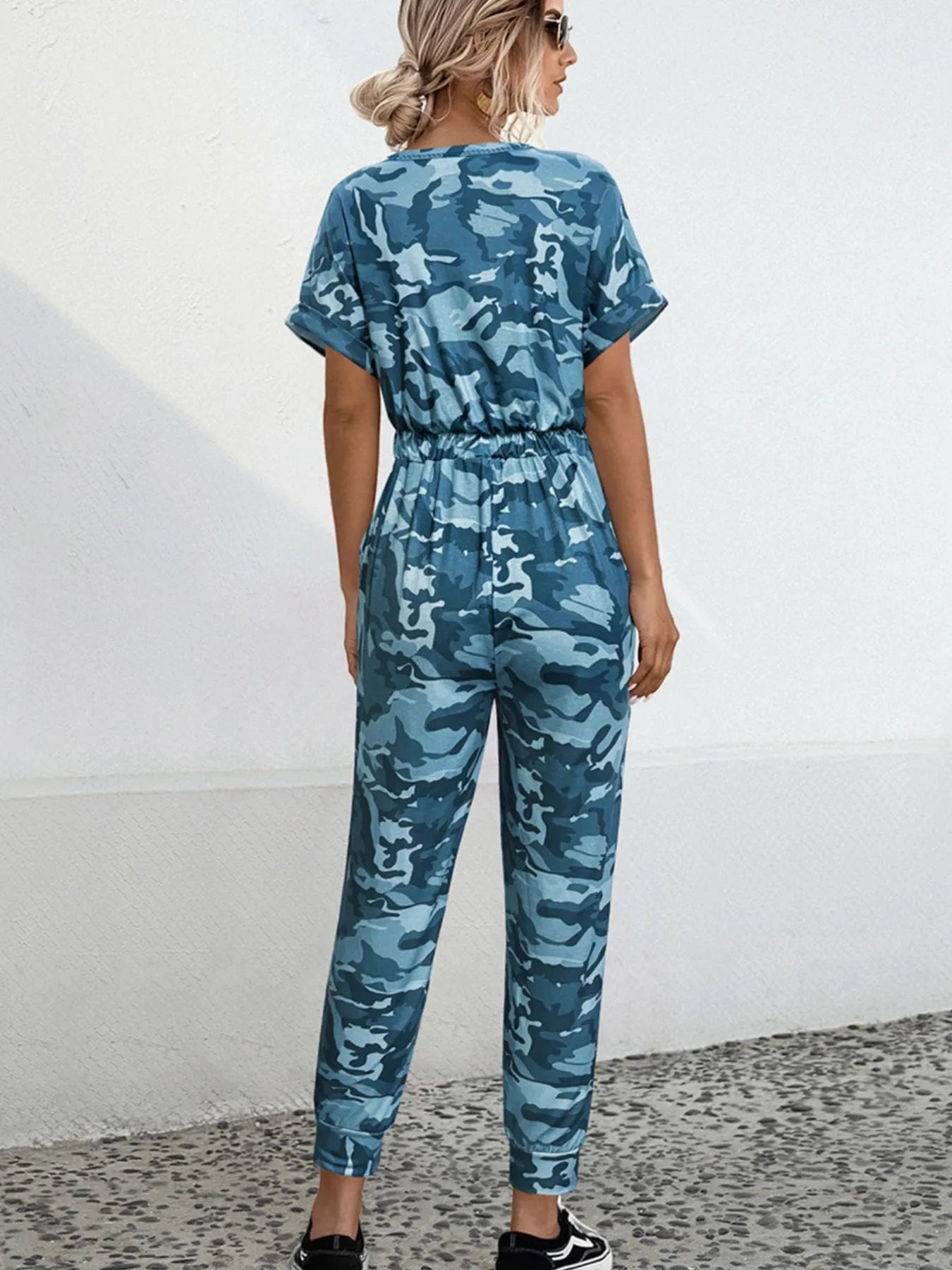 Drawstring Waist Short Sleeve Jumpsuit - Elvaré Store