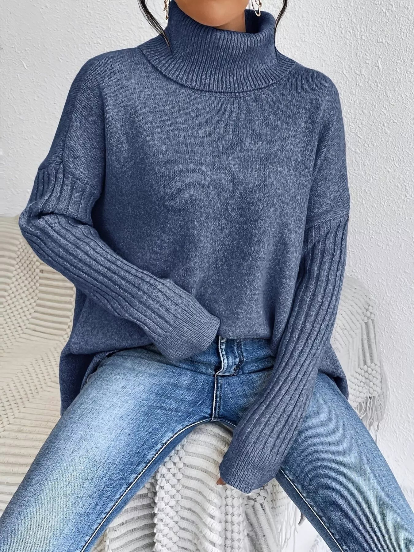 Turtleneck Dropped Shoulder Sweater - Elvaré Store