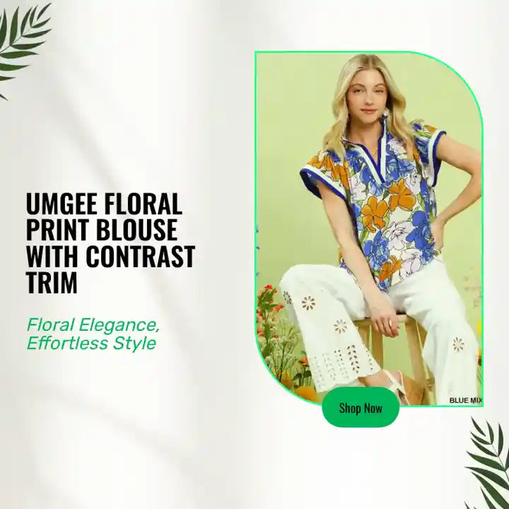 Umgee Floral Print Blouse with Contrast Trim by@Outfy